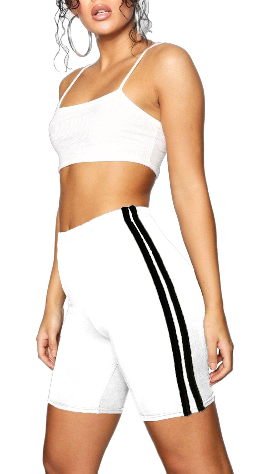 Da Donna con doppio lato a Righe Active Gym Ciclismo Pantaloncini Collant Fit Hot Pants