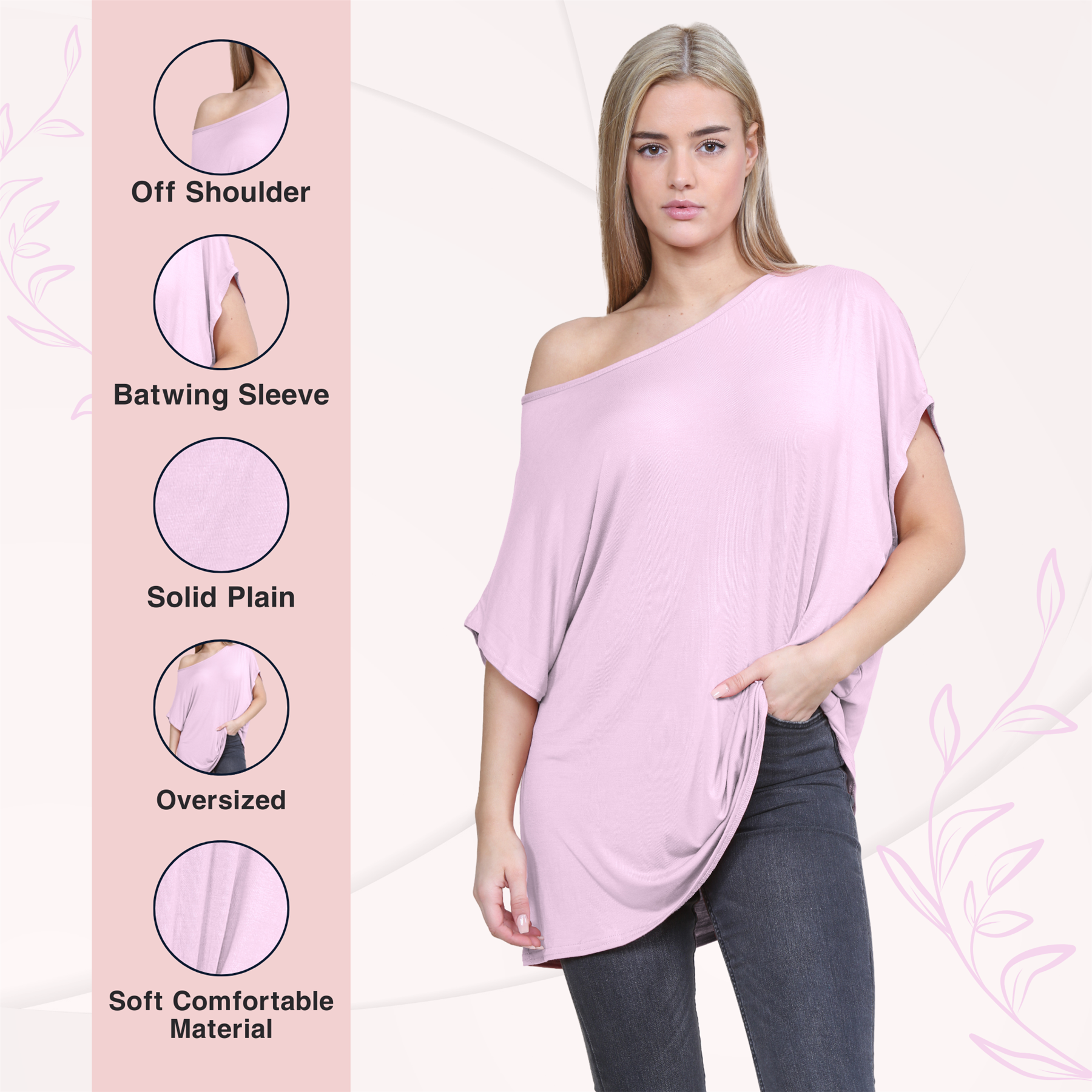 Schulterfreies Damen-T-Shirt Oberteil Fledermausärmel Oversize uni Freizeit Bardot Oberteil - Bild 19 von 225