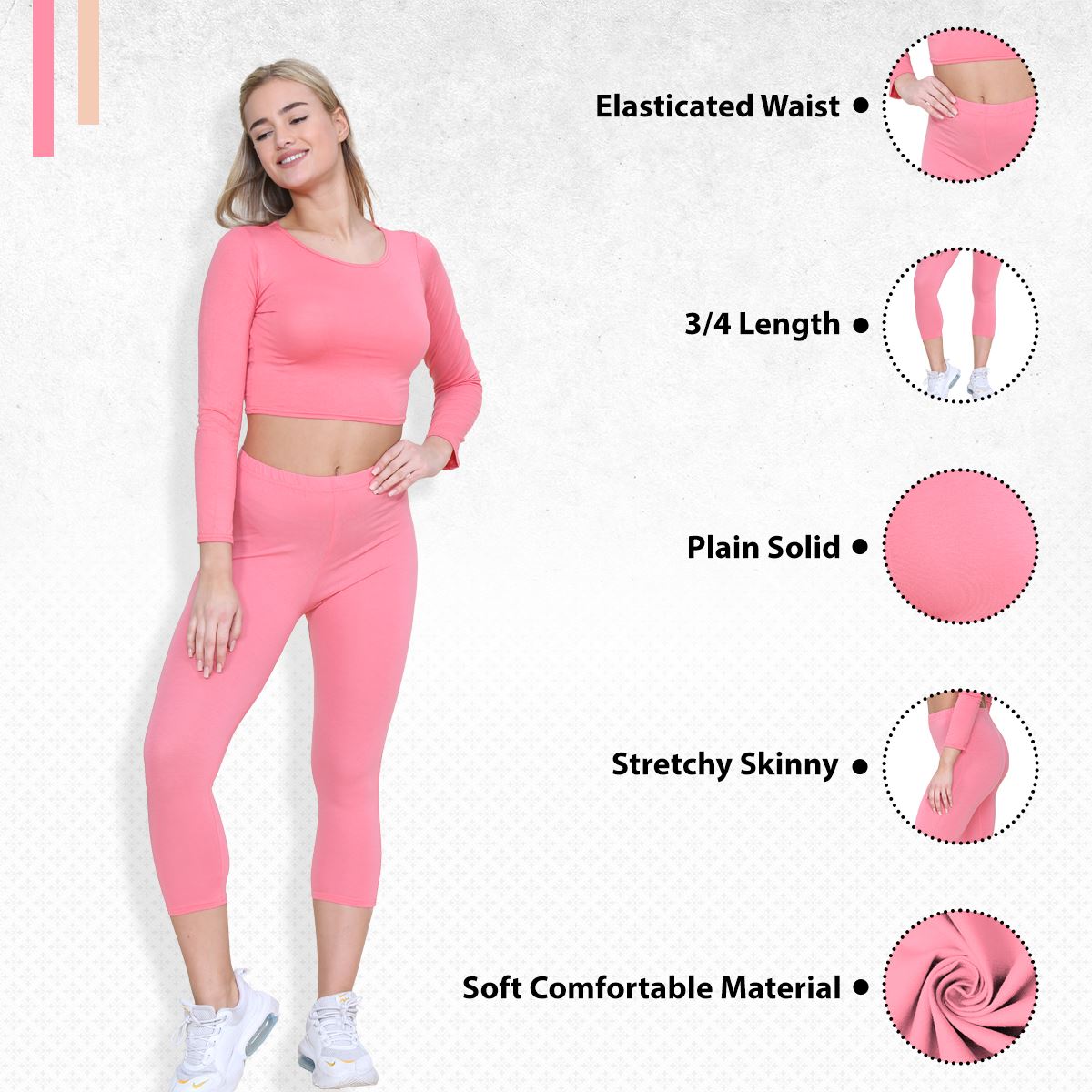 Womens 3/4 Leggings Workout Tight Plain Stretchy Cropped Capri Active Pants - Picture 30 of 186