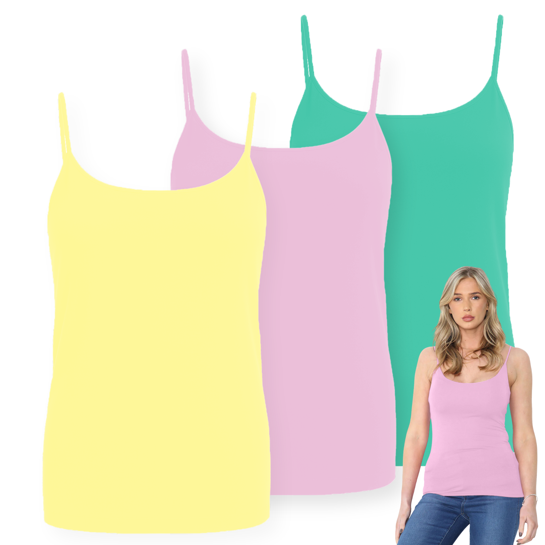 Womens Bodycon Cami Strappy Tank Top Plain Summer Activewear Vest Top, Pack of 3 - Picture 221 of 221