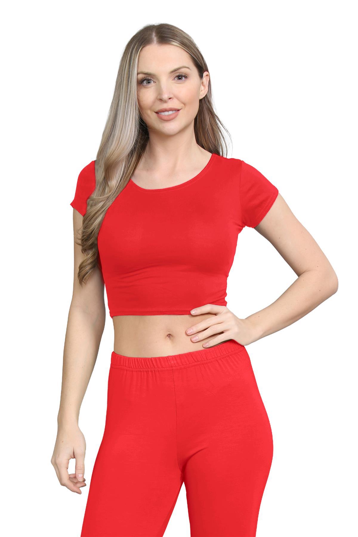Damen Trainingsanzug Kurzarm Crop Top Sport Legging Workout Aktiv Lounge Set - Bild 101 von 148