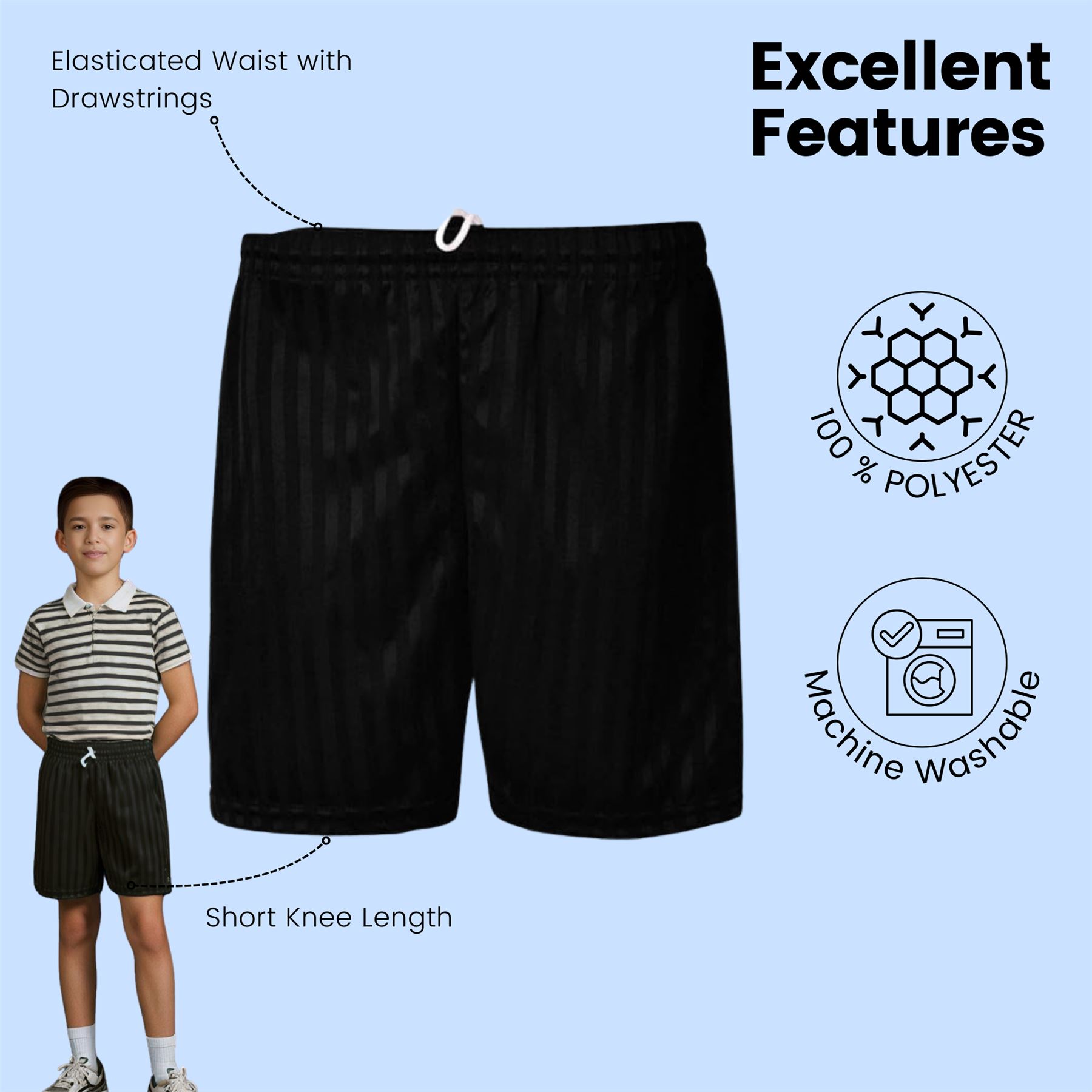 Kinder PE Schulshorts Jungen Kinder Schattenstreifen Unisex Sport Fußball kurze Hose - Bild 3 von 42