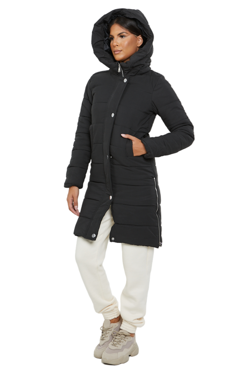 Womens Hooded Longline Coat Puffer Padded Long Sleeve Bodywarmer Winter Jacket - Picture 10 of 50