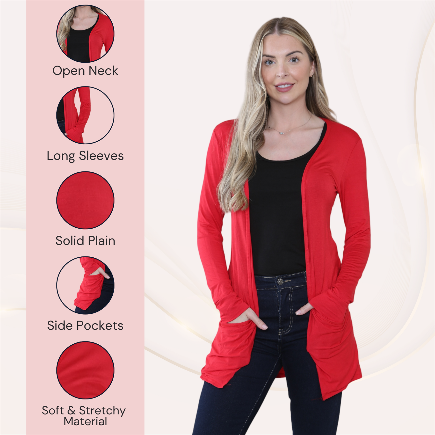 Boyfriend Cardigan Damen schlicht langärmelig offener Tropfen Tasche Freizeit Achselzucken Oberteil - Bild 106 von 148