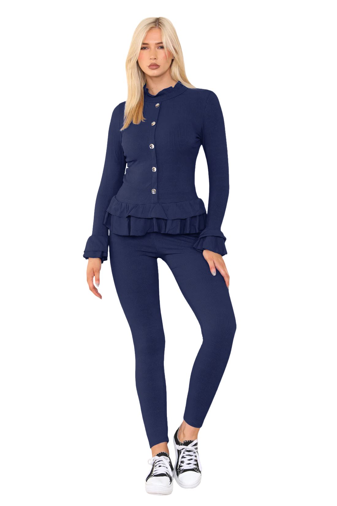 Damas Juego de 2 piezas de ropa de salón con botones peplum manga larga - Imagen 25 de 55