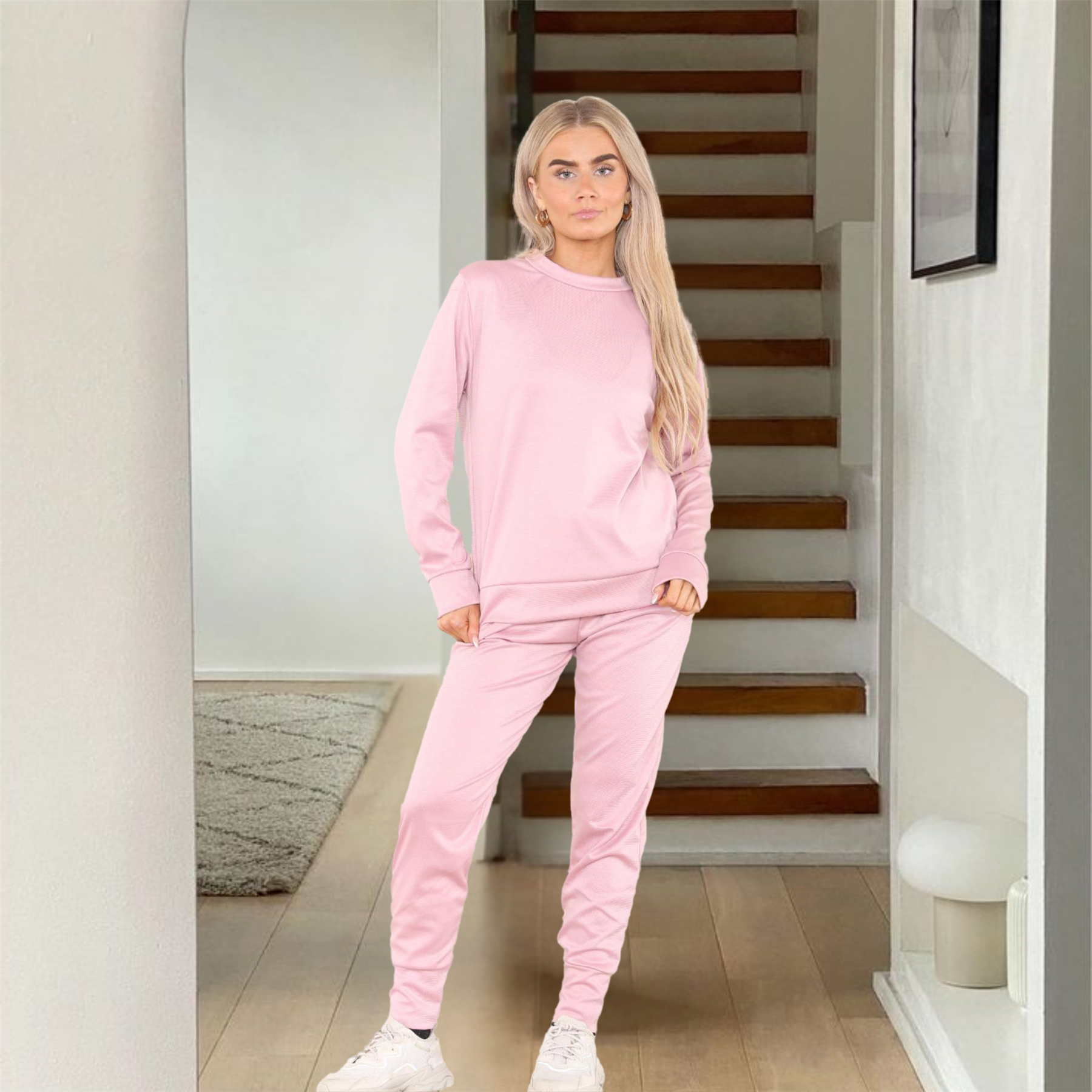 Chándal de manga larga para damas Pantalones de chándal 2 piezas Traje liso Ropa de salón - Imagen 30 de 45