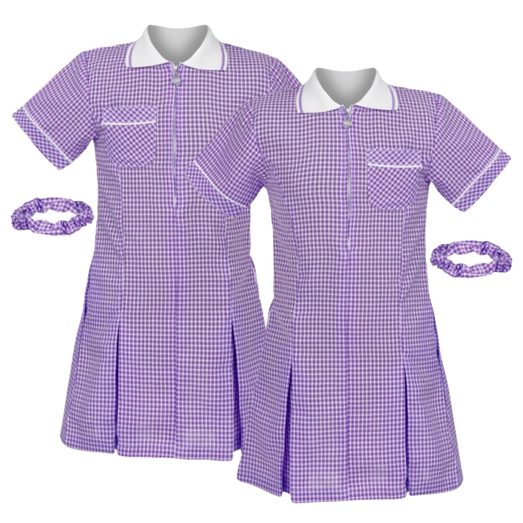 Mädchen Gingham Schule Kurzarm Plissee Kleid Schuluniform Sommer 2er Pack - Bild 23 von 49