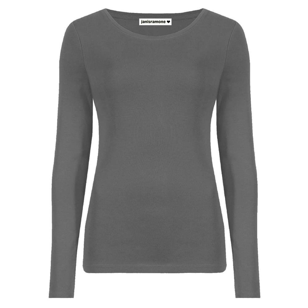 Camiseta para mujer cuello redondo manga larga elástica básica lisa informal - Imagen 6 de 34