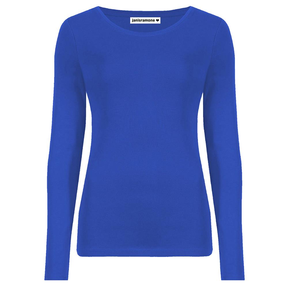 Camiseta para mujer cuello redondo manga larga elástica básica lisa informal - Imagen 27 de 34