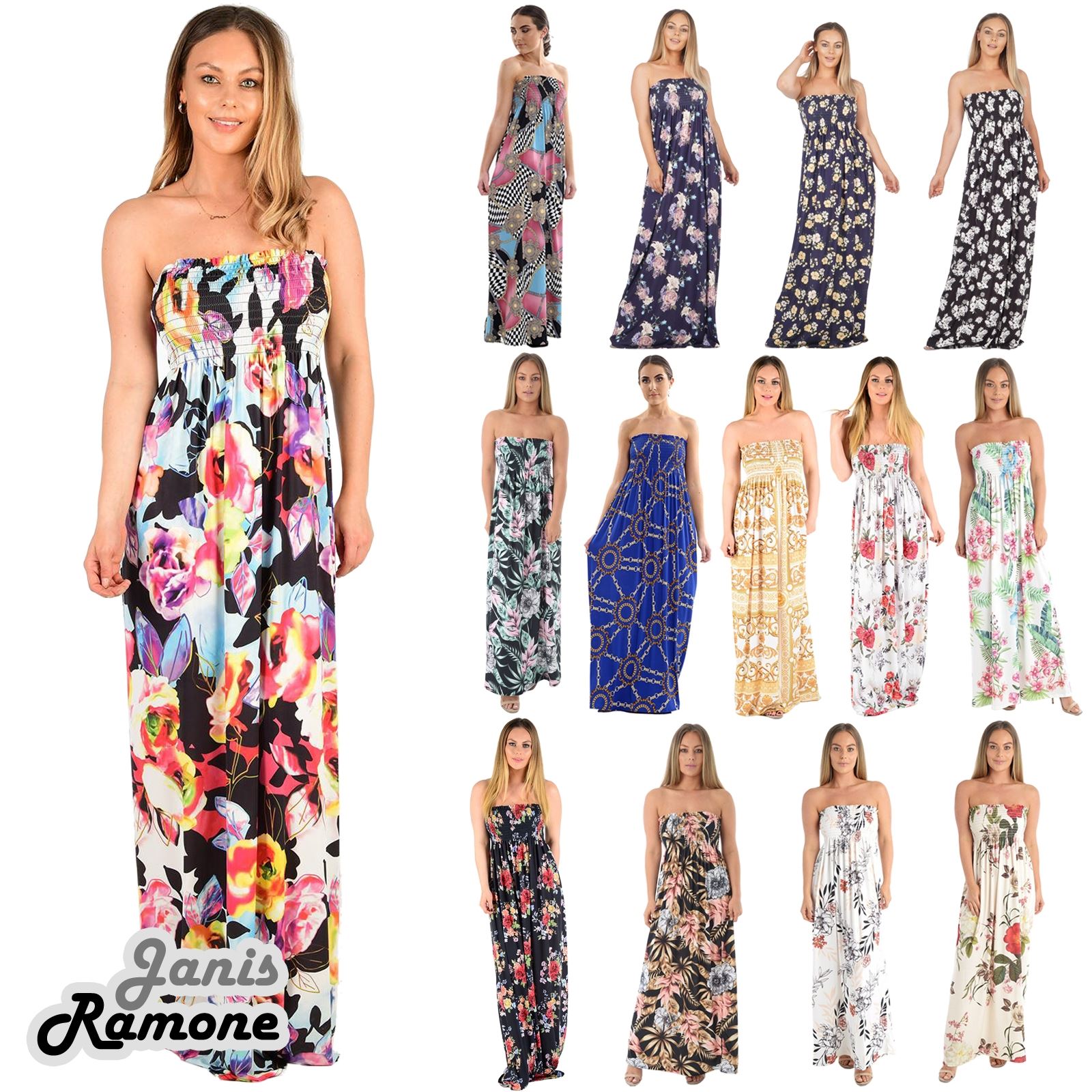 New Ladies Womens Boobtube Sheering Bandeau Strapless Long Maxi Flared Dress
