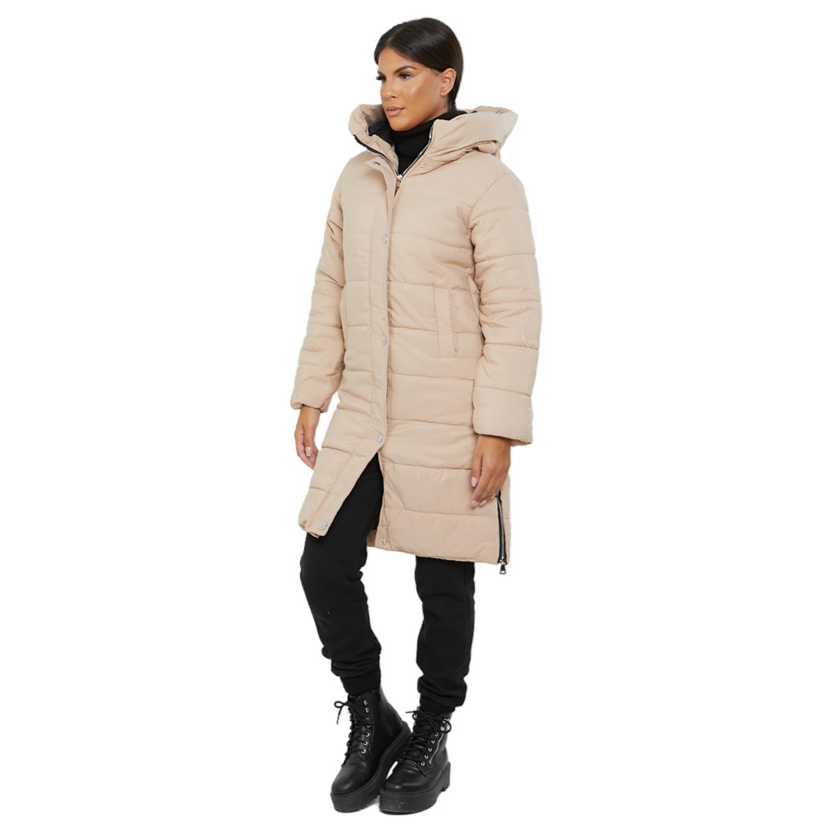 Womens Hooded Longline Coat Puffer Padded Long Sleeve Bodywarmer Winter Jacket - Picture 45 of 50