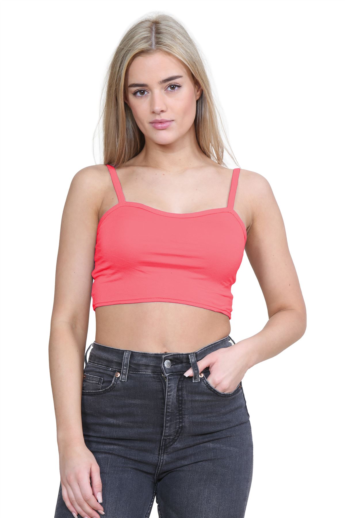 Womens Cami Crop Top Strappy Camisole Sports Bralet Plain Gym Running