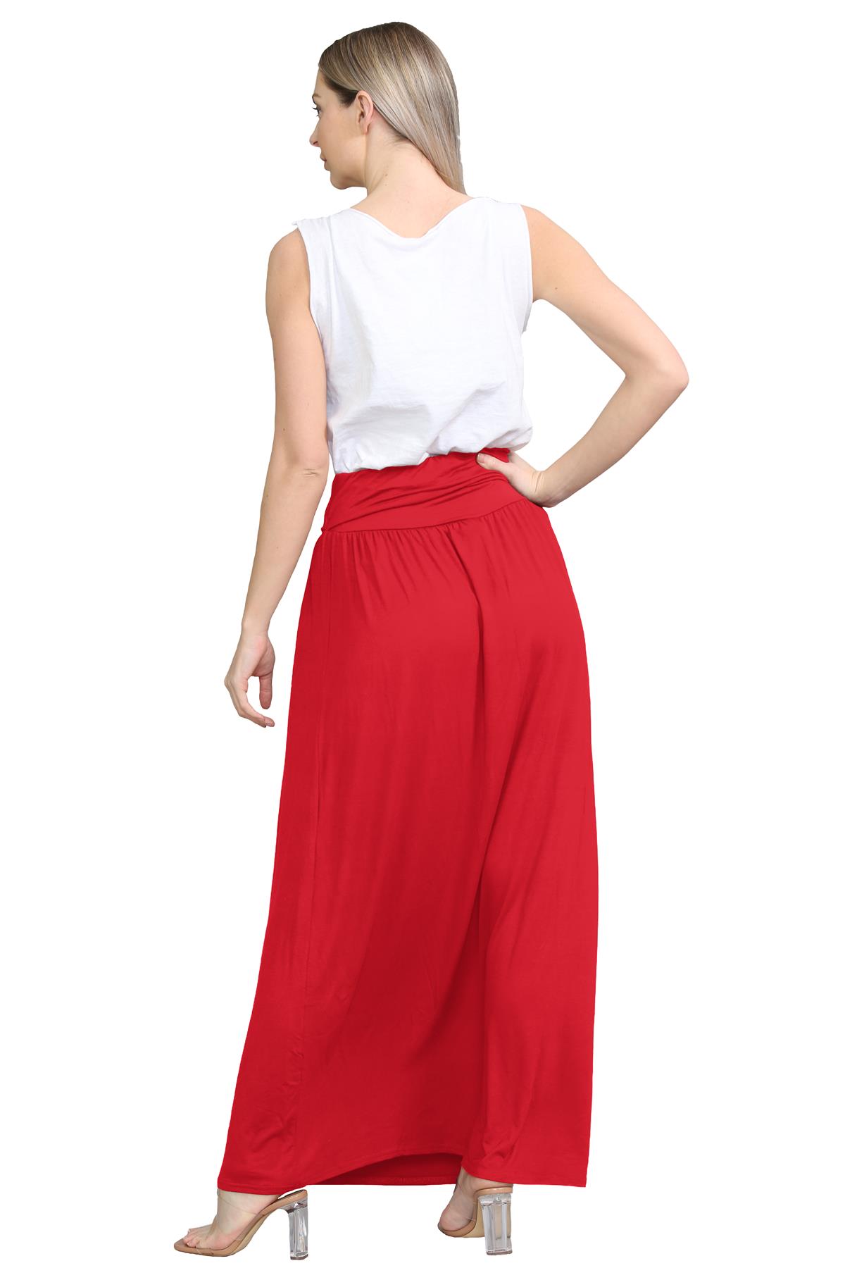 Womens Fold Over Maxi Skirt Plain Pleated Waist Jersey Summer Gypsy Long Skirt - Picture 45 of 68