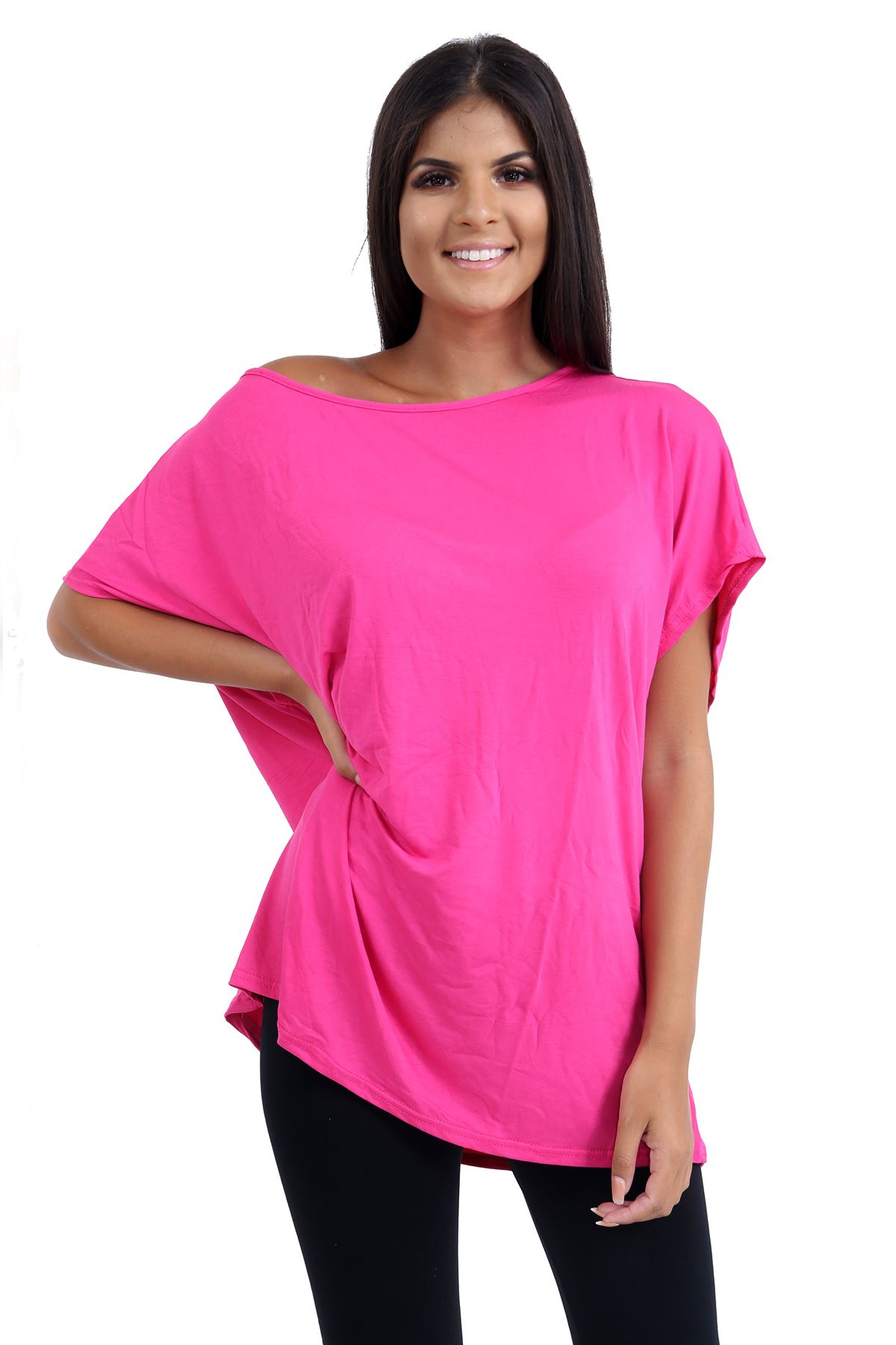 Schulterfreies Damen-T-Shirt Oberteil Fledermausärmel Oversize uni Freizeit Bardot Oberteil - Bild 52 von 225