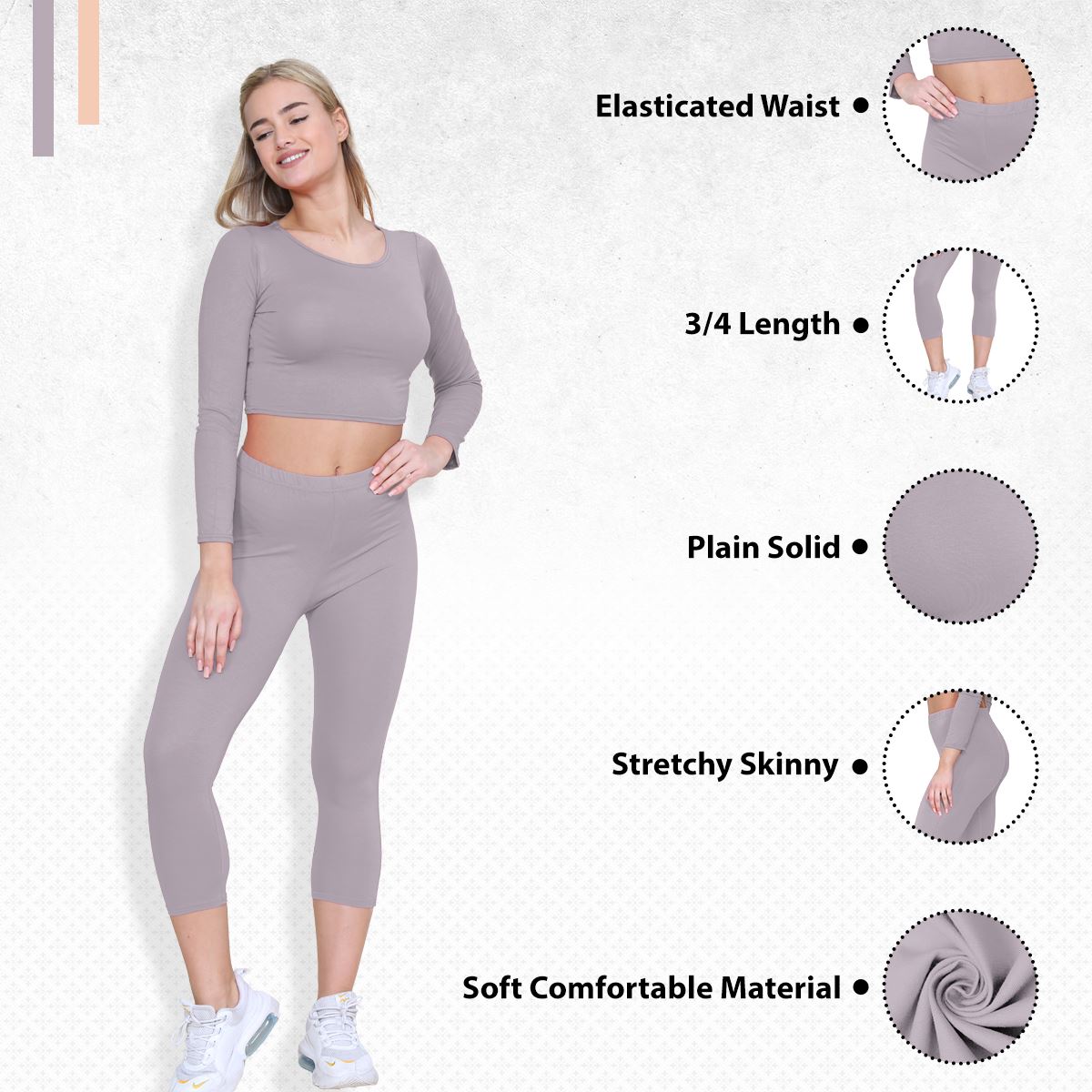 Womens 3/4 Leggings Workout Tight Plain Stretchy Cropped Capri Active Pants - Picture 73 of 186