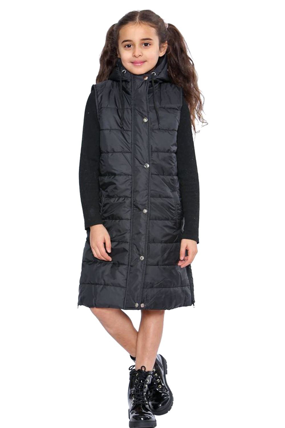 Girls Boys Gilet Hooded Longline Jacket Puffer Padded Kids Sleeveless