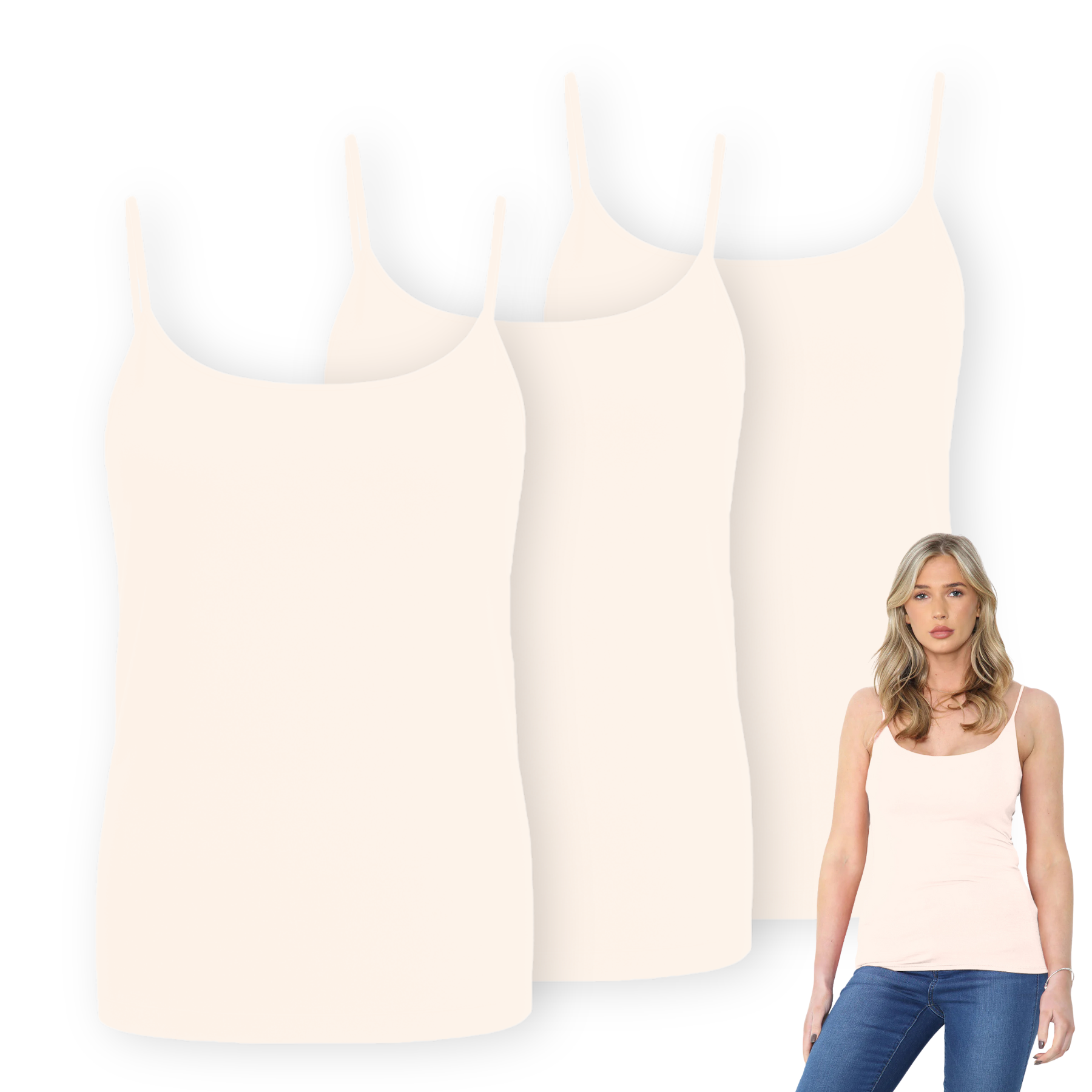Womens Bodycon Cami Strappy Tank Top Plain Summer Activewear Vest Top, Pack of 3 - Picture 131 of 221