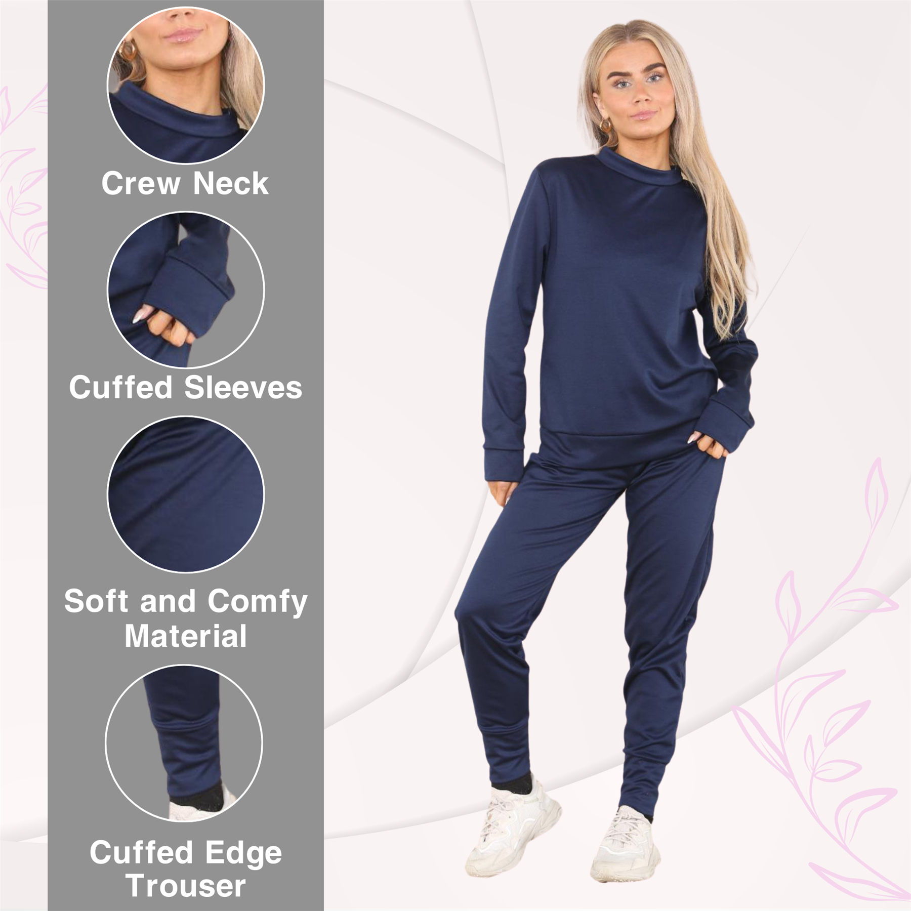 Chándal de manga larga para damas Pantalones de chándal 2 piezas Traje liso Ropa de salón - Imagen 21 de 45