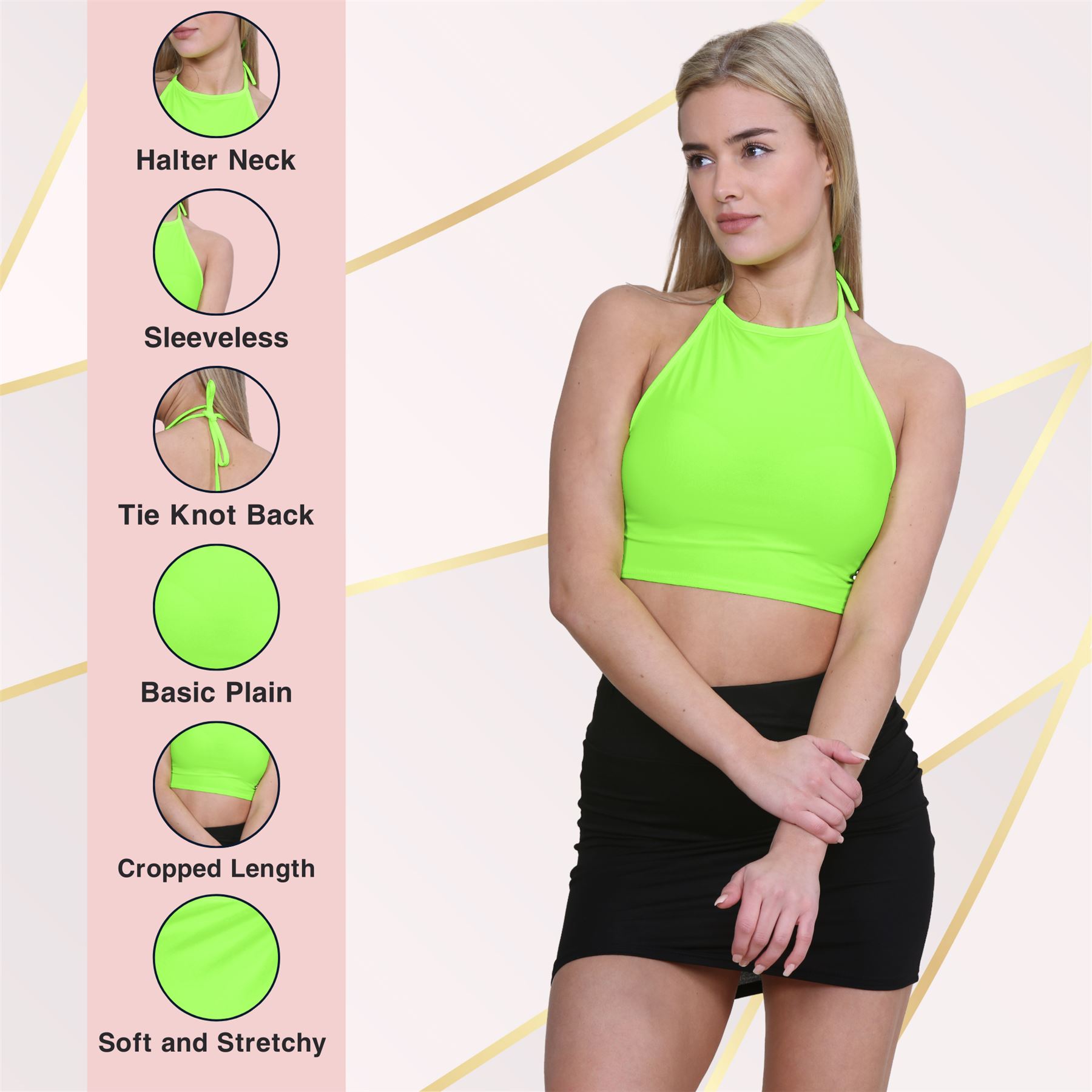 Halter Neck Crop Top Womens Vest Top Plain Tie Knot Top Basic Sleeveless T-Shirt - Picture 95 of 170