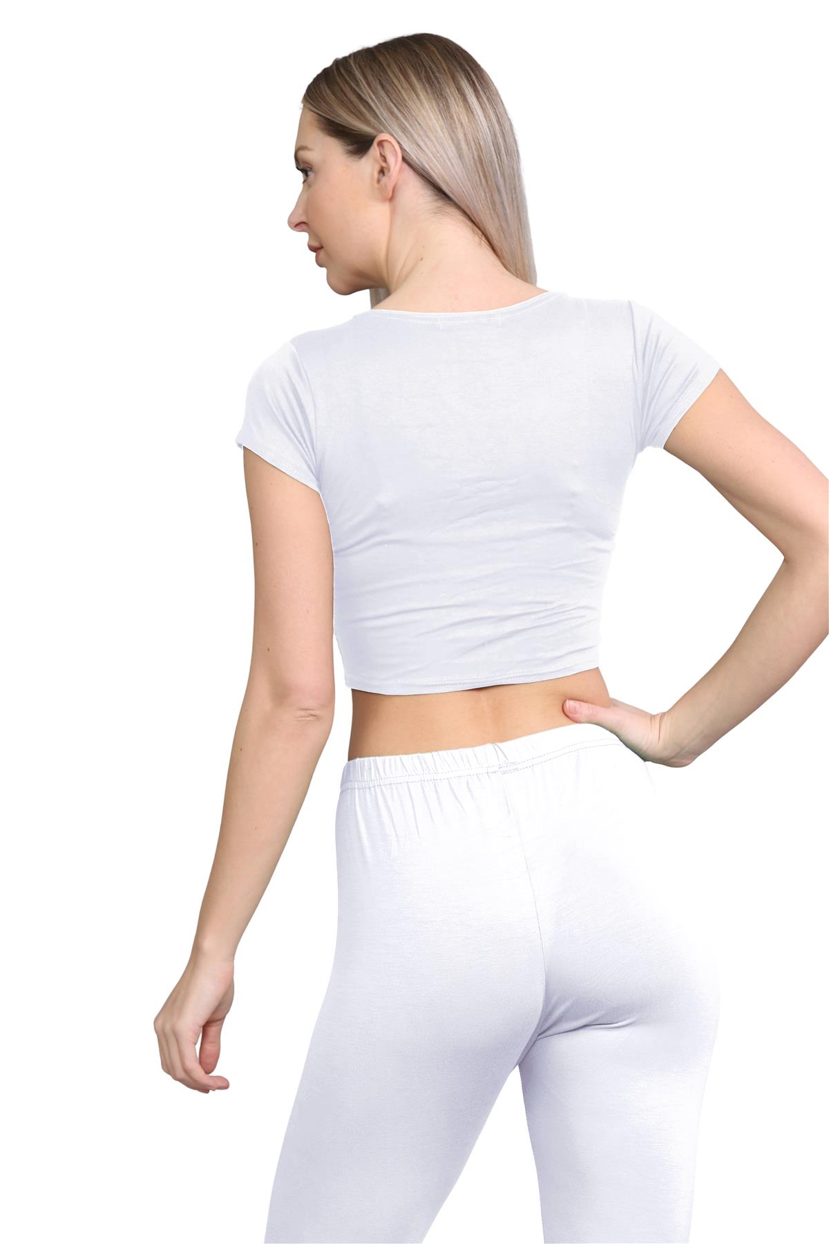Damen Trainingsanzug Kurzarm Crop Top Sport Legging Workout Aktiv Lounge Set - Bild 137 von 148