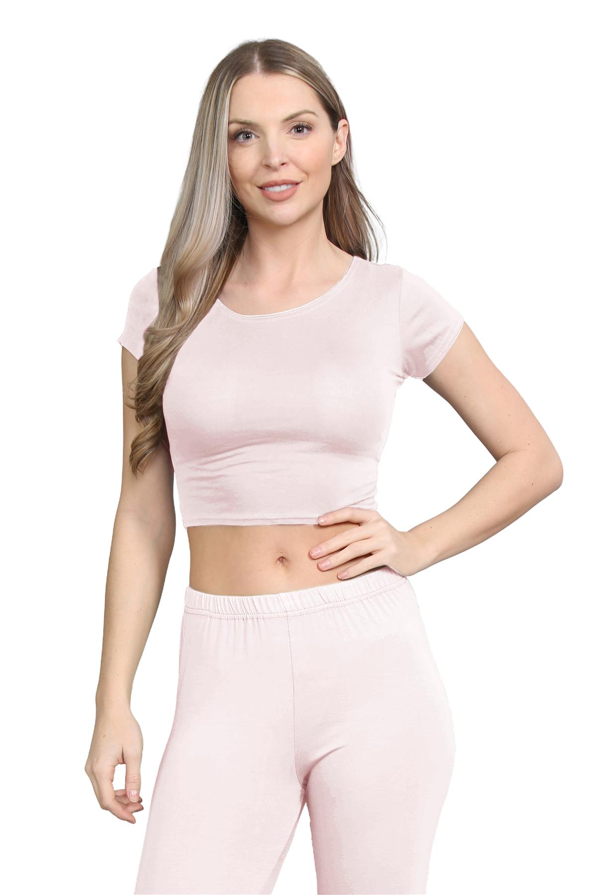 Damen Trainingsanzug Kurzarm Crop Top Sport Legging Workout Aktiv Lounge Set - Bild 87 von 148