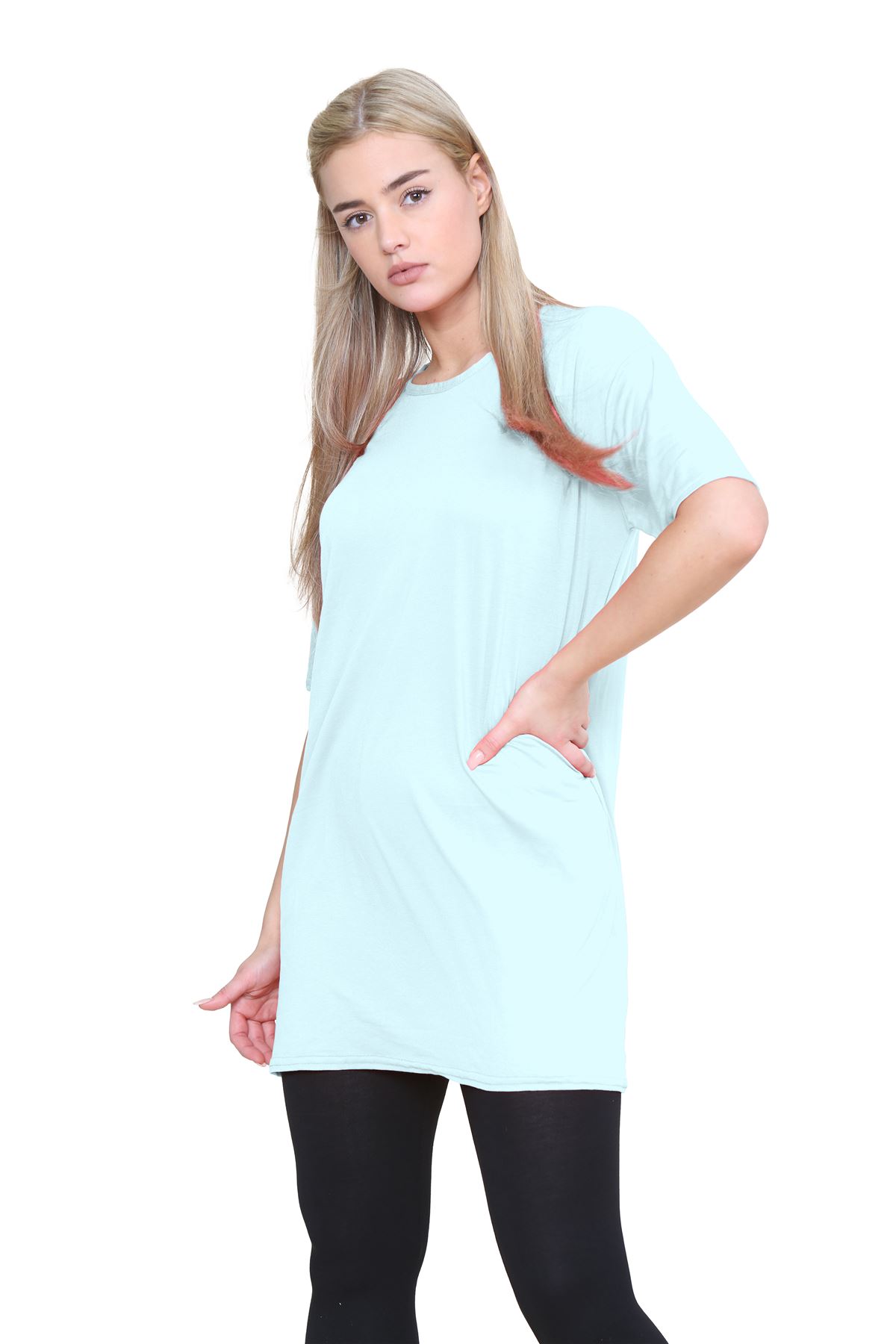 Ladies Oversized T-Shirt Dress Longline Top Plain Baggy Short Sleeve Tunic Dress - Picture 144 of 150