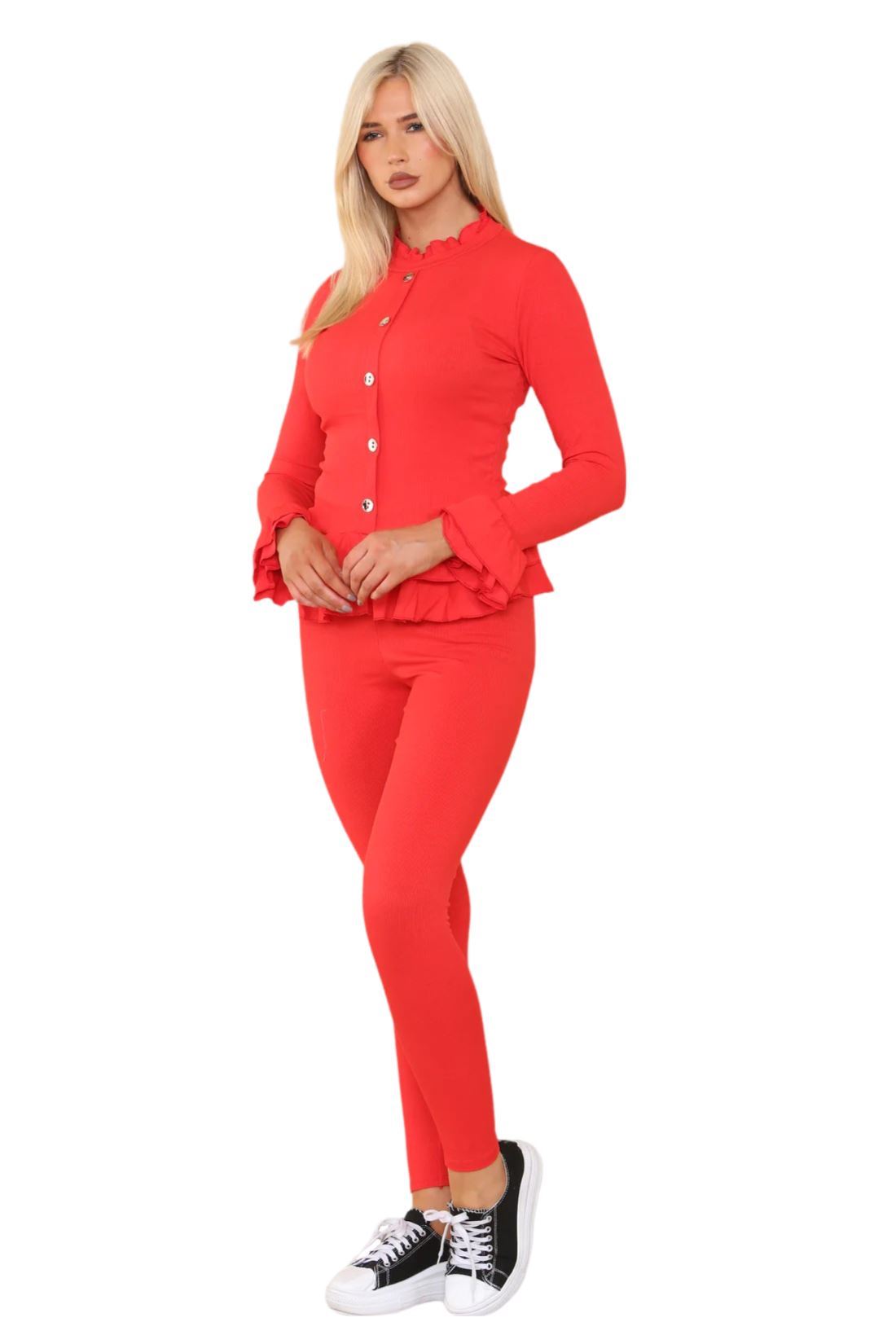 Damas Juego de 2 piezas de ropa de salón con botones peplum manga larga - Imagen 38 de 55