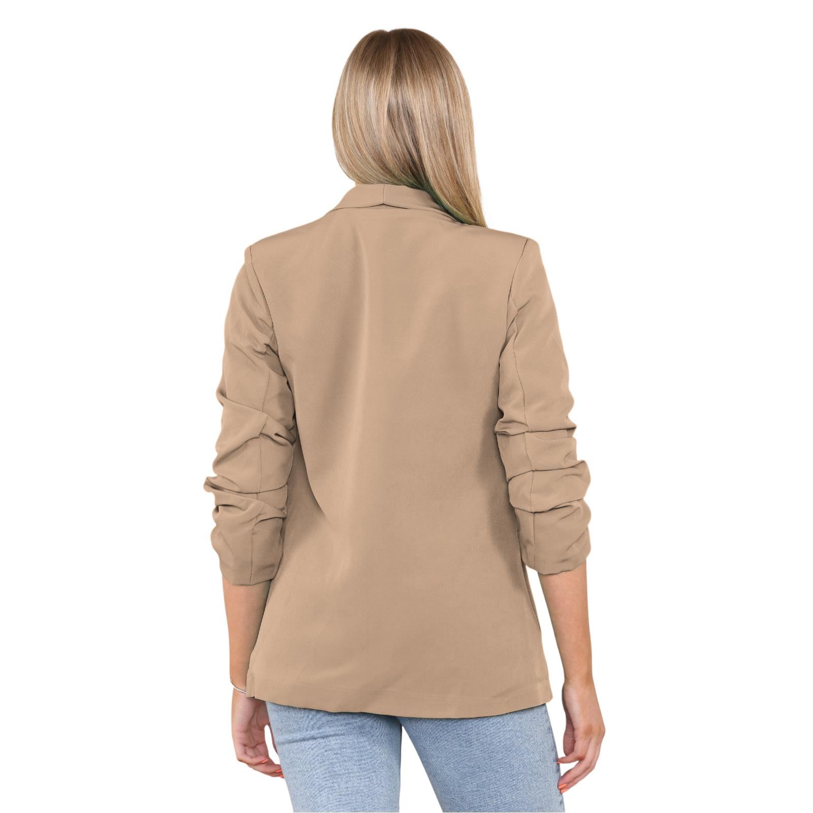 Blazer de manga acanalada para damas totalmente forrado cuello liso informal chaqueta de oficina top - Imagen 45 de 97