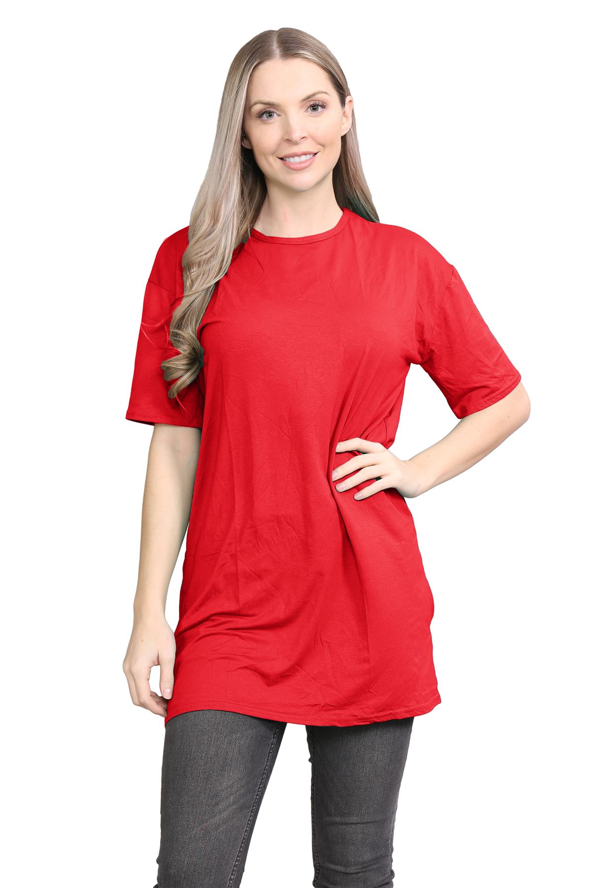 Womens Oversized T-Shirt Plain Baggy Short Sleeve Round Neck Basic Summer Top - Picture 20 of 44