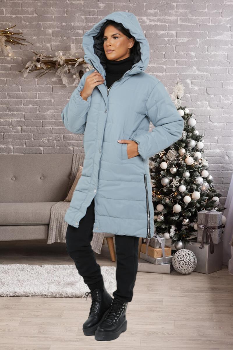 Womens Hooded Longline Coat Puffer Padded Long Sleeve Bodywarmer Winter Jacket - Picture 22 of 50