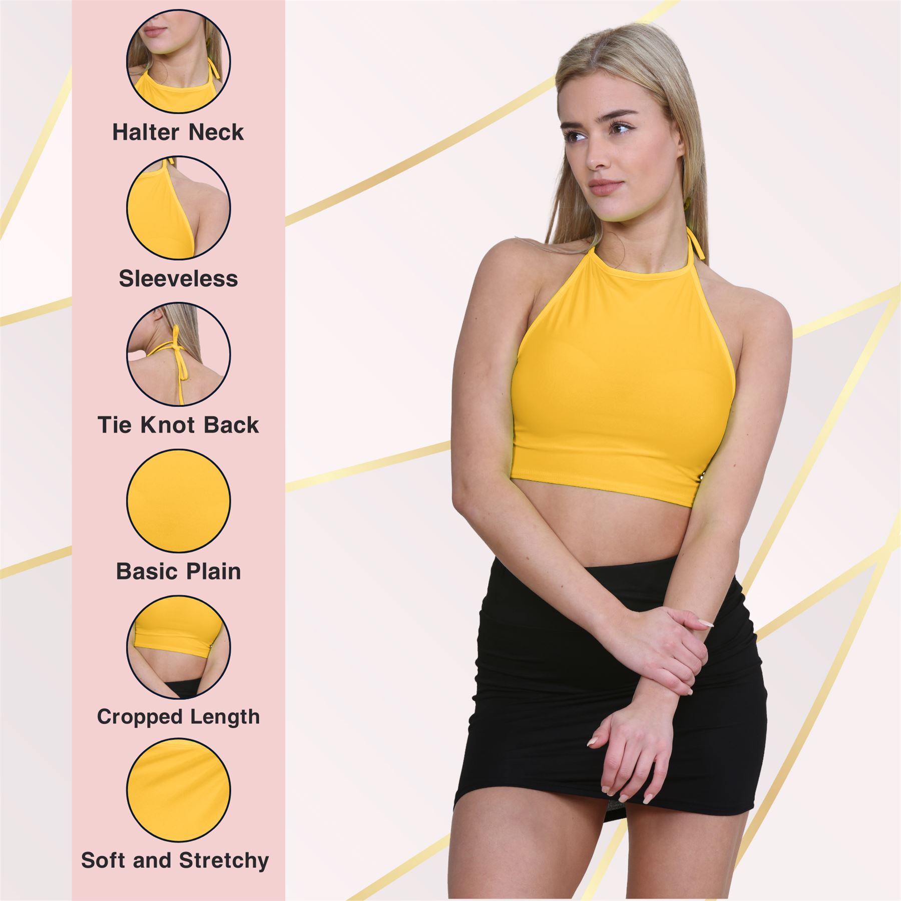 Halter Neck Crop Top Womens Vest Top Plain Tie Knot Top Basic Sleeveless T-Shirt - Picture 75 of 170