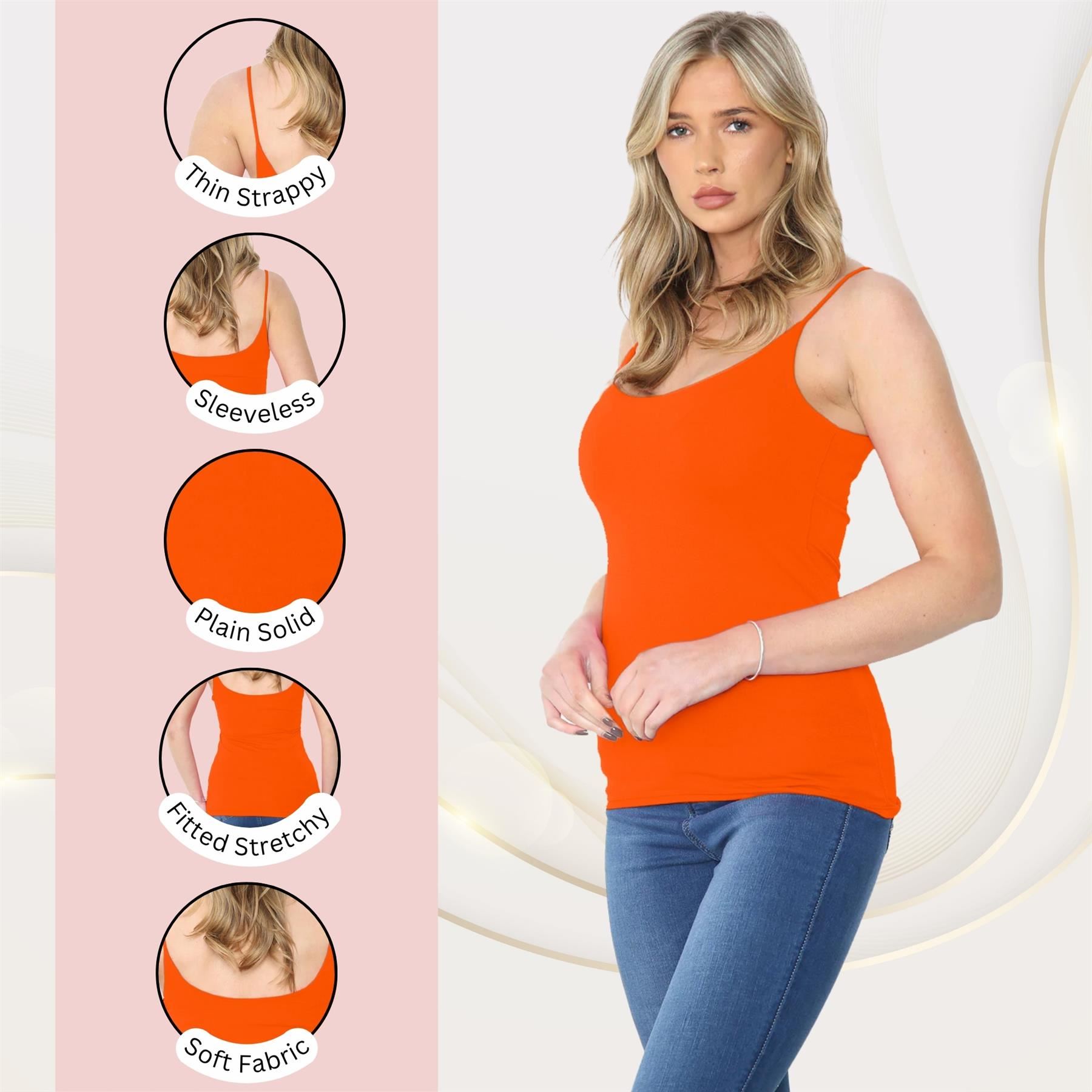 Womens Bodycon Cami Strappy Tank Top Plain Summer Activewear Vest Top, Pack of 3 - Picture 115 of 221