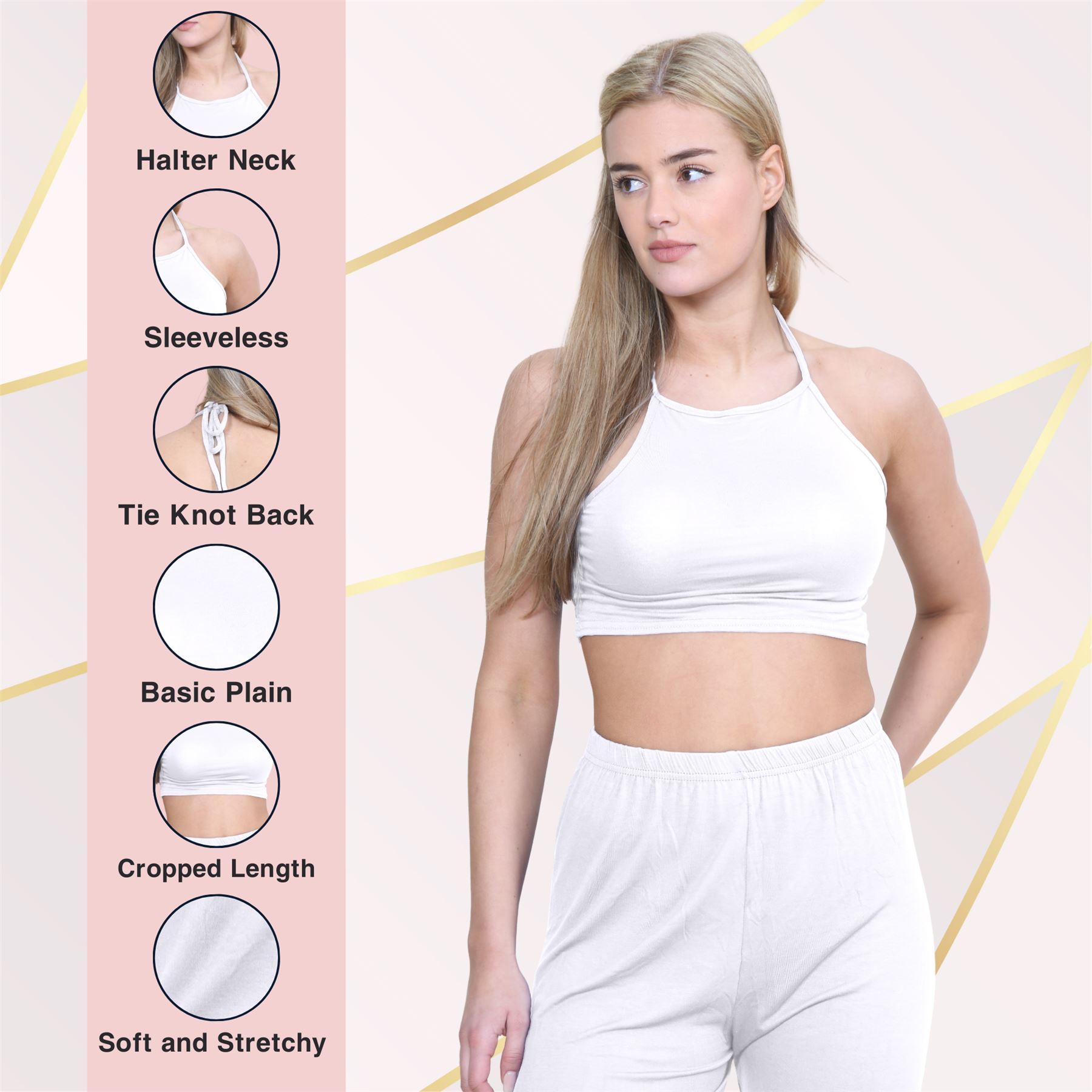 Halter Neck Crop Top Womens Vest Top Plain Tie Knot Top Basic Sleeveless T-Shirt - Picture 153 of 170