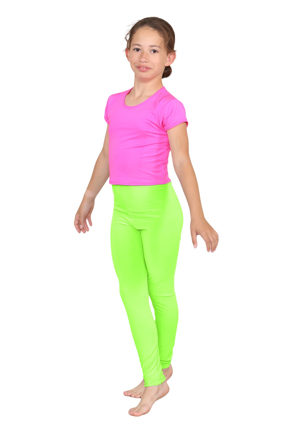 Girls Dance Leggings Gymnastics Microfibre Pants Kids Plain Full Length Trousers - Picture 28 of 85