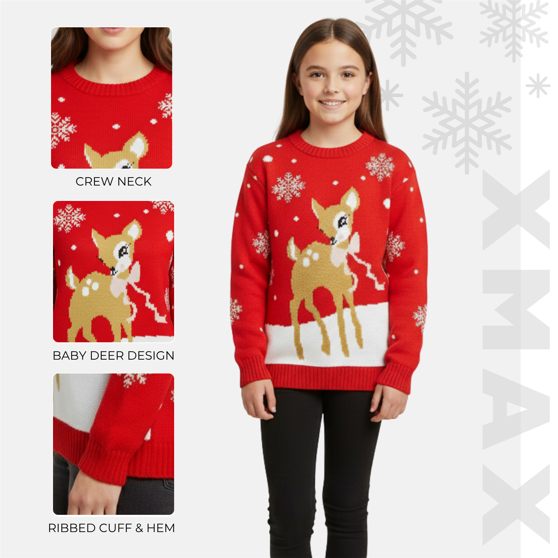 Kids Christmas Jumper Girls Boy Reindeer Sweater Children Novelty Xmas Sweater - Picture 20 of 97