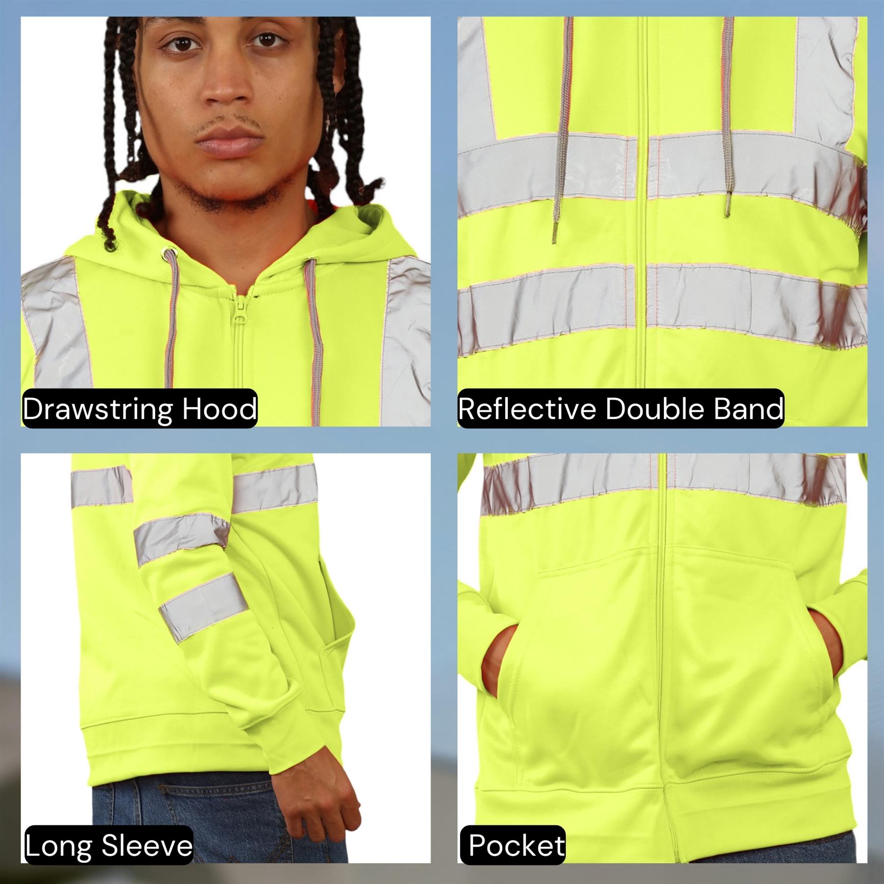 Nuevo Para Hombres Alta Visibilidad Sudadera con Capucha Visibilidad Cremallera Polar Trabajo Sudadera con Capucha Chaqueta - Imagen 19 de 21