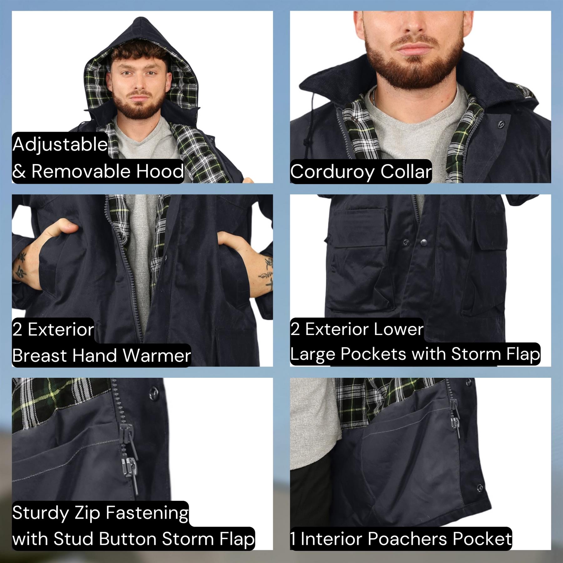 Mens Wax Jacket Padded Hooded Hiking Fishing Cotton Countryman Warm Outdoor Coat - Picture 21 of 21