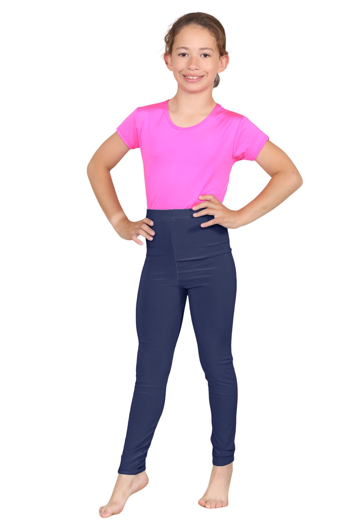 Girls Dance Leggings Gymnastics Microfibre Pants Kids Plain Full Length Trousers - Picture 45 of 85