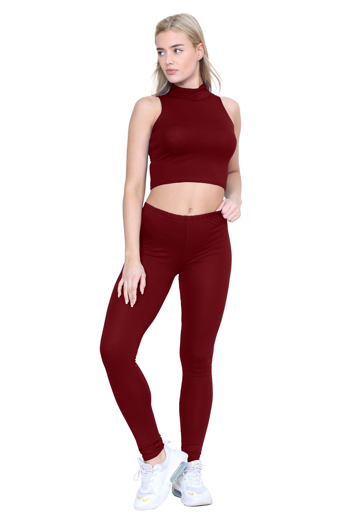 Womens Sleeveless Crop Top Ladies High Turtle Neck Plain Stretchy T-Shirt Vest - Picture 157 of 165