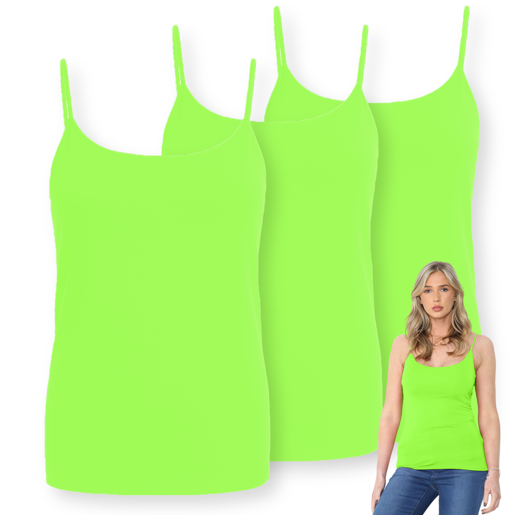 Womens Bodycon Cami Strappy Tank Top Plain Summer Activewear Vest Top, Pack of 3 - Picture 104 of 221