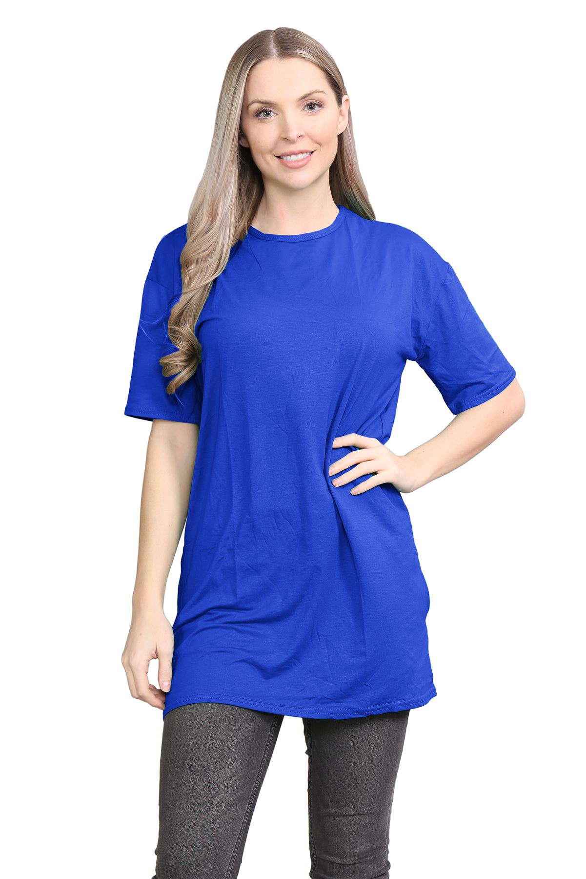 Womens Oversized T-Shirt Plain Baggy Short Sleeve Round Neck Basic Summer Top - Picture 26 of 44