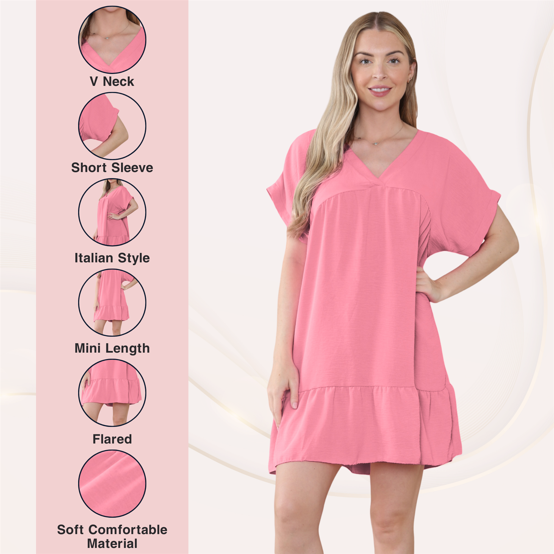 Mini top plisado liso italiano con cuello en V para mujer playa columpio - Imagen 15 de 54