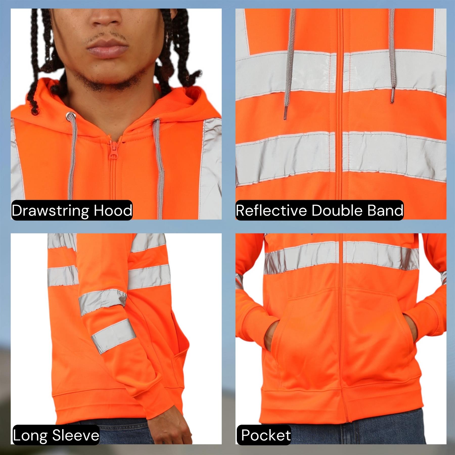 Nuevo Para Hombres Alta Visibilidad Sudadera con Capucha Visibilidad Cremallera Polar Trabajo Sudadera con Capucha Chaqueta - Imagen 11 de 21