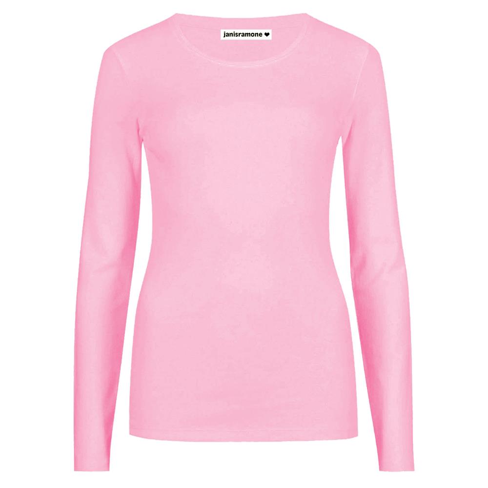 Camiseta para mujer cuello redondo manga larga elástica básica lisa informal - Imagen 28 de 34
