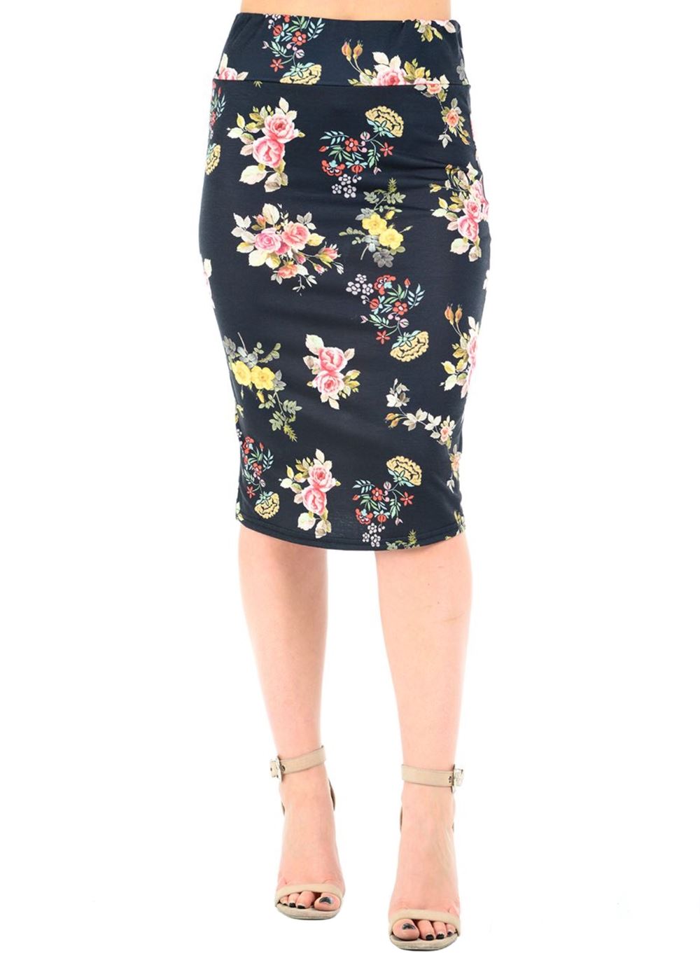 New Womens Floral Print High Waist Pencil Bodycon Tube Wiggle Summer Midi Skirt