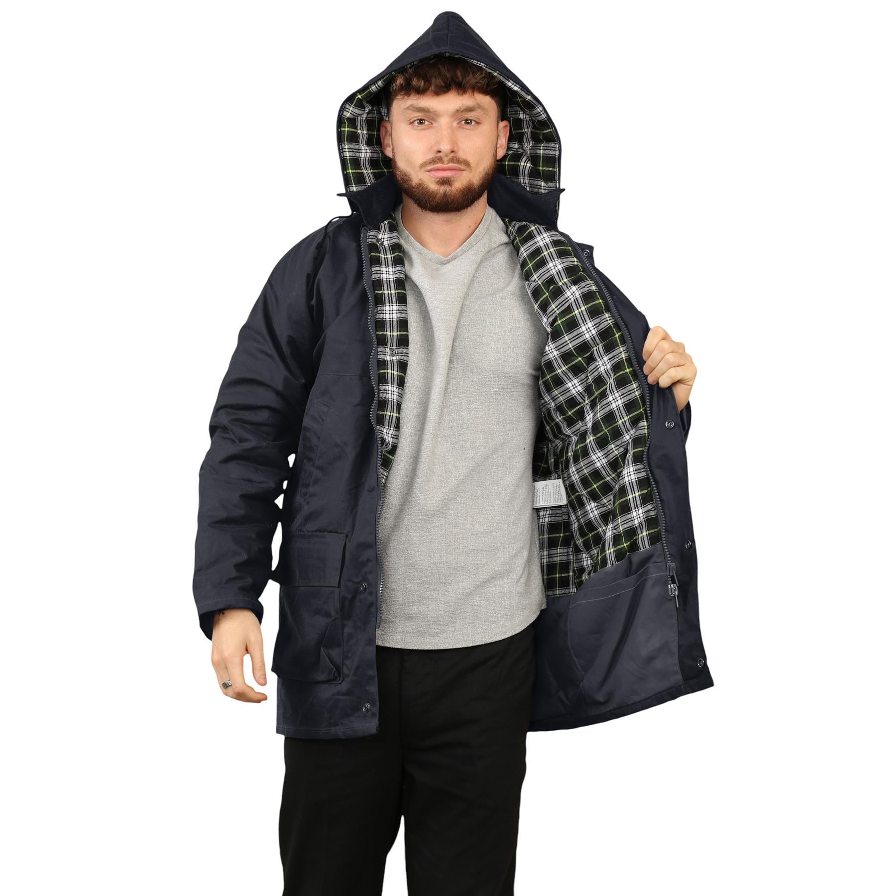 Mens Wax Jacket Padded Hooded Hiking Fishing Cotton Countryman Warm Outdoor Coat - Picture 17 of 21