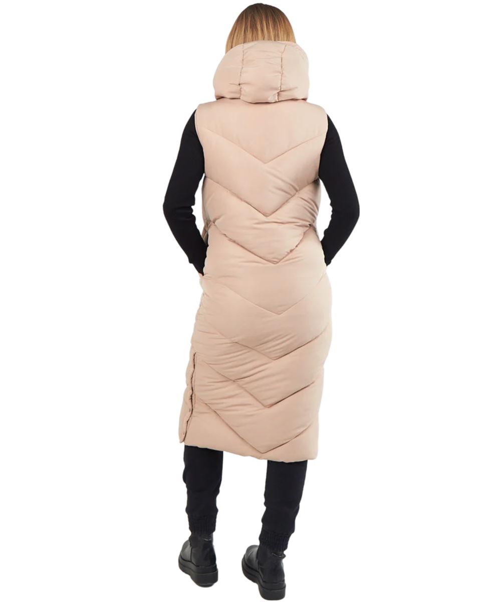 Abrigo de invierno largo acolchado sin mangas calentador de cuerpo con capucha con cremallera larga para mujer - Imagen 30 de 33