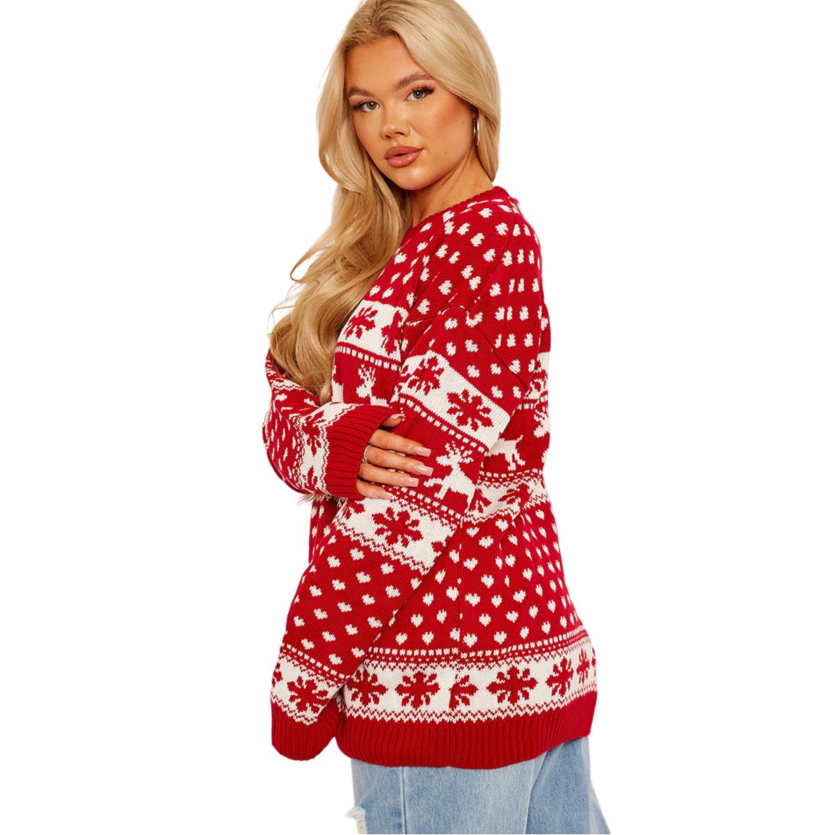 Christmas Reindeer Jumper Womens Knitted Funny Xmas Sweater Unisex Retro Jumpers - Picture 37 of 118