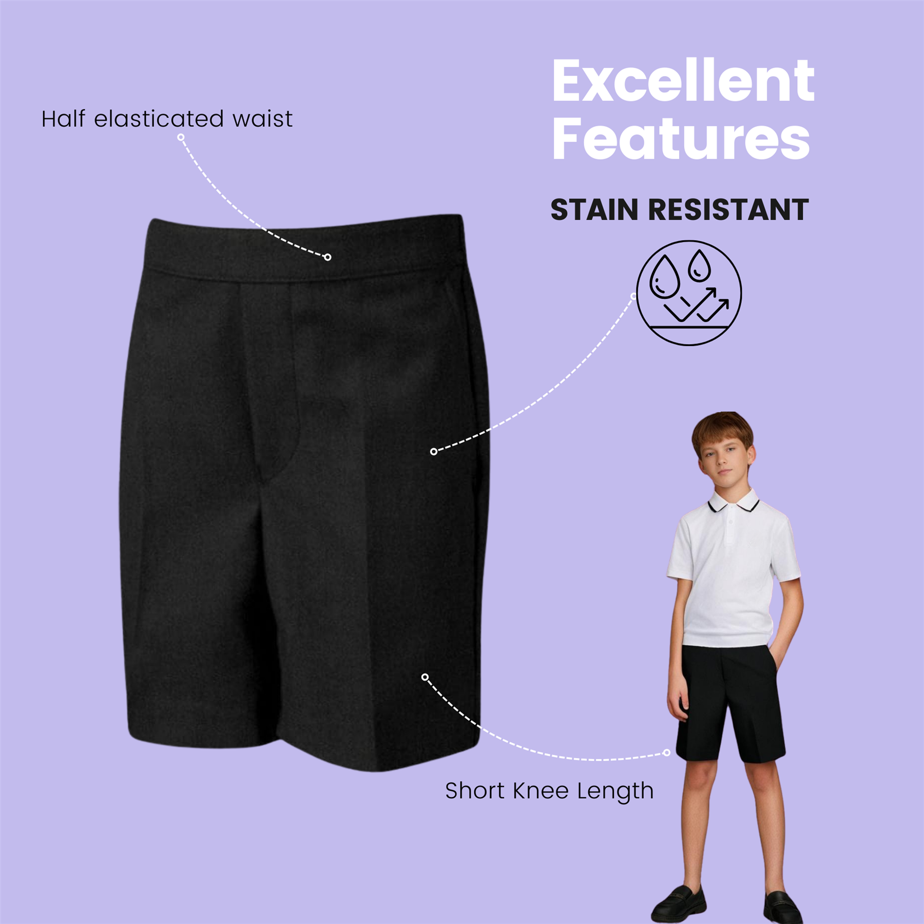 Pantalones cortos escolares medio elásticos espalda tirante pantalones uniformes para niños 2-10 años - Imagen 4 de 14