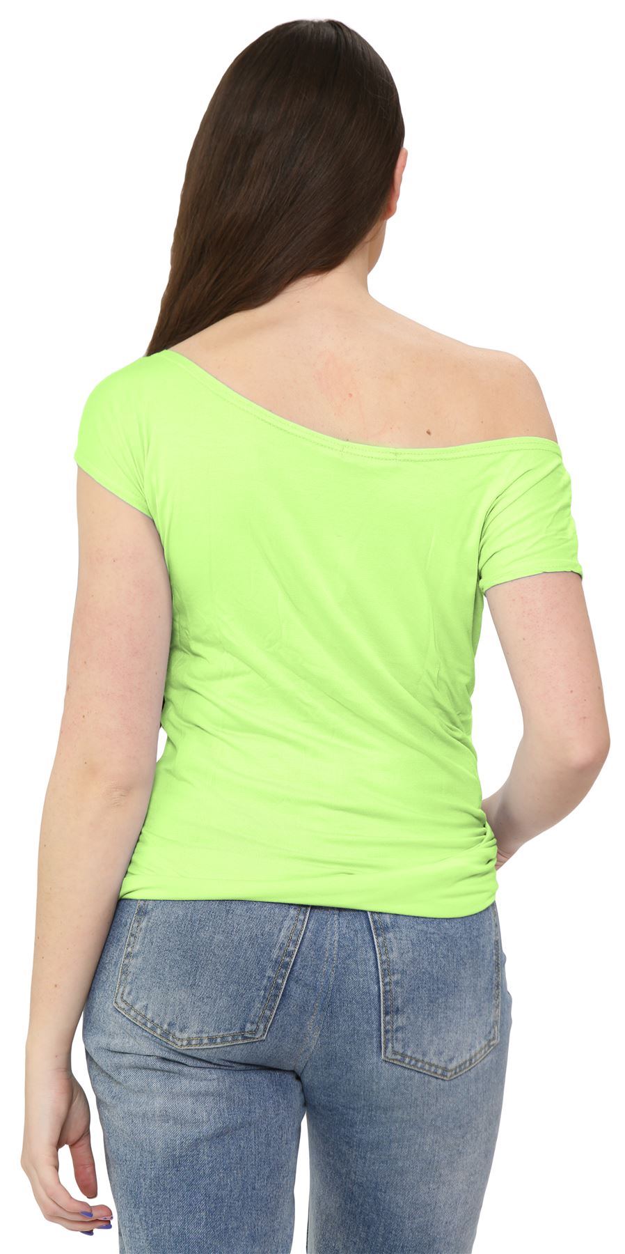 Nuevo Damas Mangas Cortas Hombro Liso Elastizado Calce Ajustado Bardot Camiseta Prenda para el torso - Imagen 21 de 58